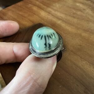 Green Gemstone Ring - unique pattern - Bird/Thunderbird